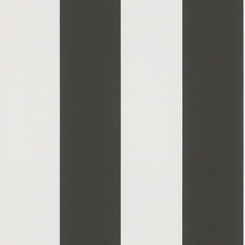 Profhome - Stripes wallpaper wall 334213 non-woven wallpaper slightly textured with stripes matt black white 5.33 m2 (57 ft2)