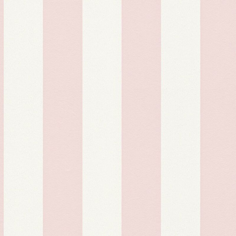 Profhome - Stripes Wallpaper Wall 381013 Non-woven Wallpaper Slightly Textured With Stripes Matt Pink White 5.33 M2 (57 Ft2)