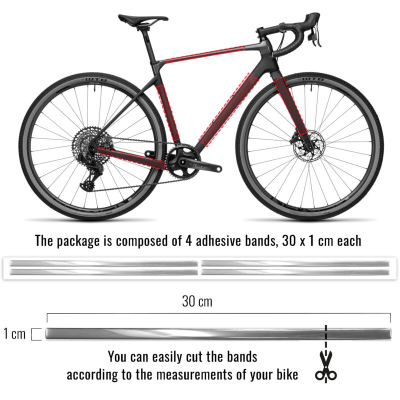 Strisce Adesive 3D Cromate Protettive Bicicletta, 1 x 30 cm - Confezione: 4 PEZZI