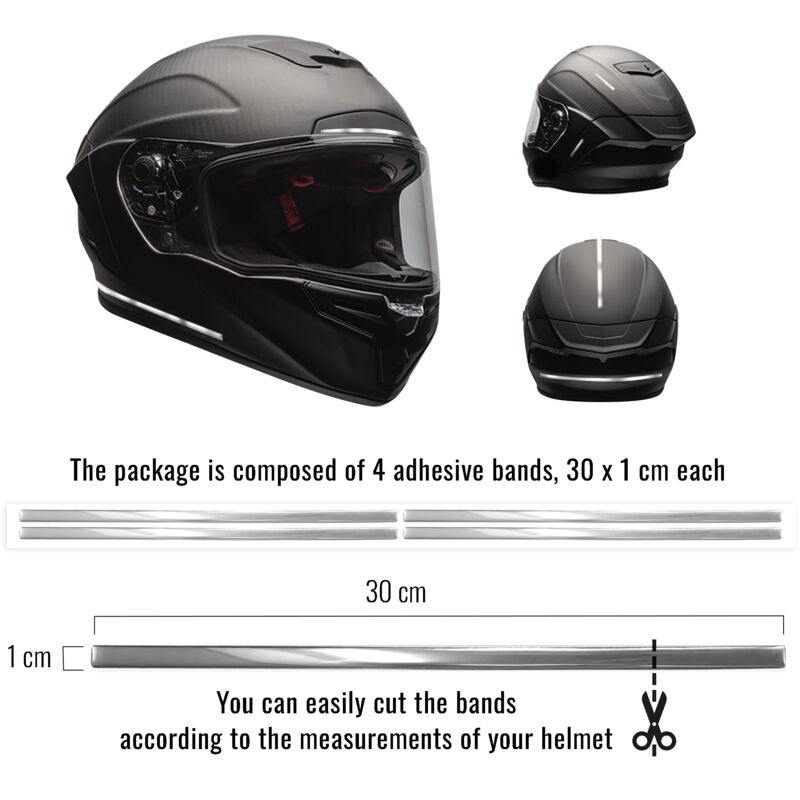 Strisce Adesive 3D Cromate Protettive per Casco Moto, 1 x 30 cm - Confezione: 4 PEZZI