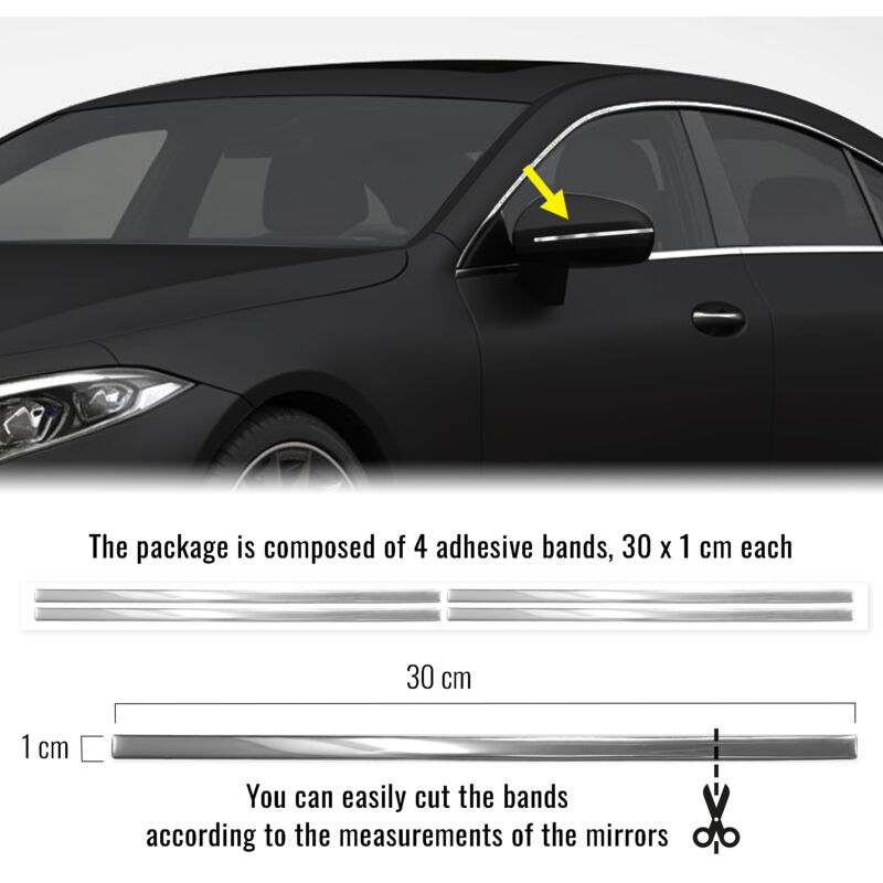Strisce Adesive 3D Cromate Protettive Specchietti Auto, 1 x 30 cm - Confezione: 4 PEZZI