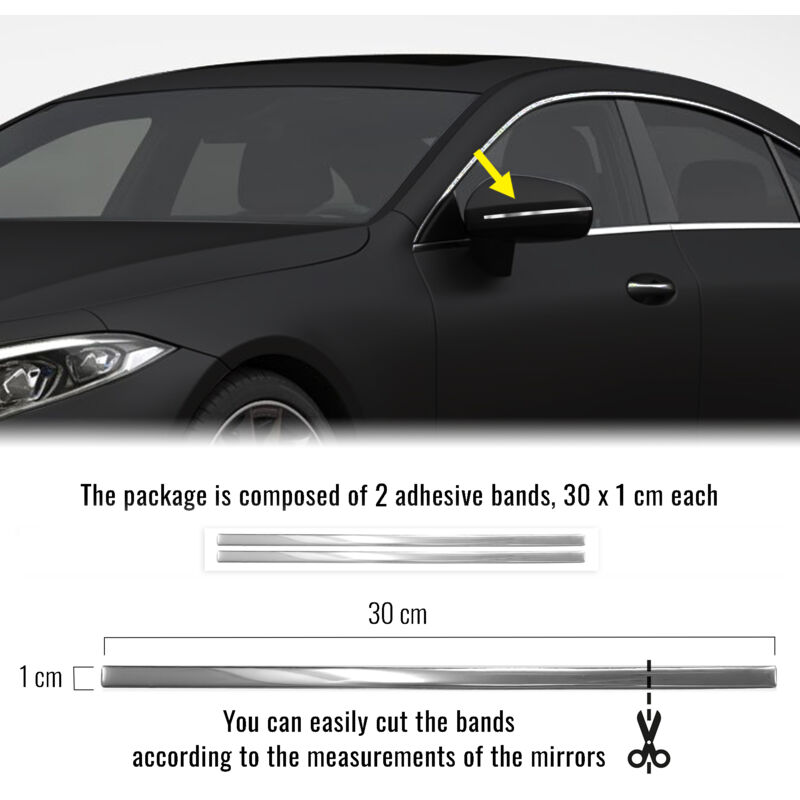 Strisce Adesive 3D Cromate Protettive Specchietti Auto, 1 x 30 cm - Confezione: 2 PEZZI