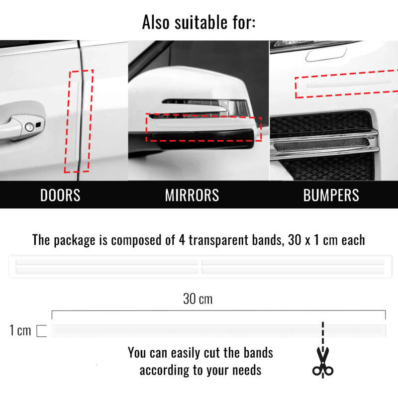 Strisce Adesive 3D Protettive Paracolpi Auto, Trasparente, 1 x 30 cm - Confezione: 4 PEZZI