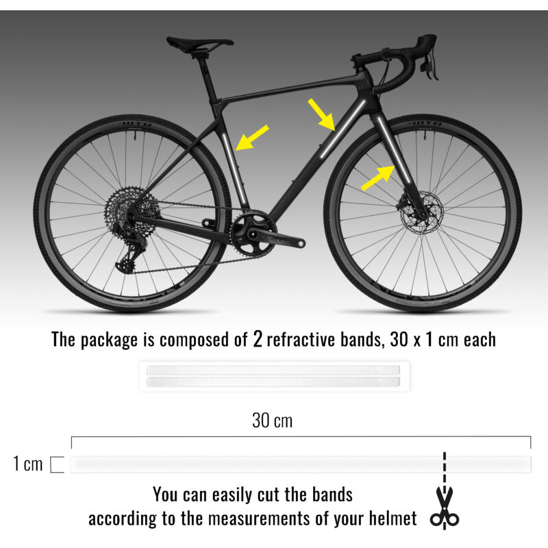 Strisce Adesive 3D Rifrangenti Bicicletta, Bianco, 1 x 30 cm - Confezione: 2 PEZZI