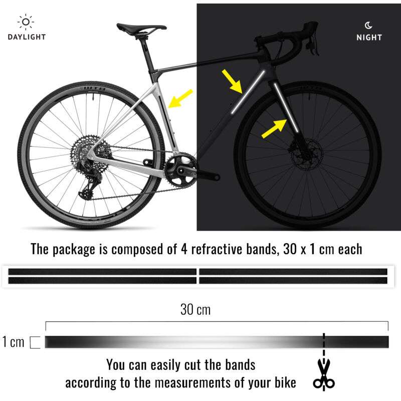 Strisce Adesive 3D Rifrangenti Bicicletta, Nero, 1 x 30 cm - Confezione: 4 PEZZI