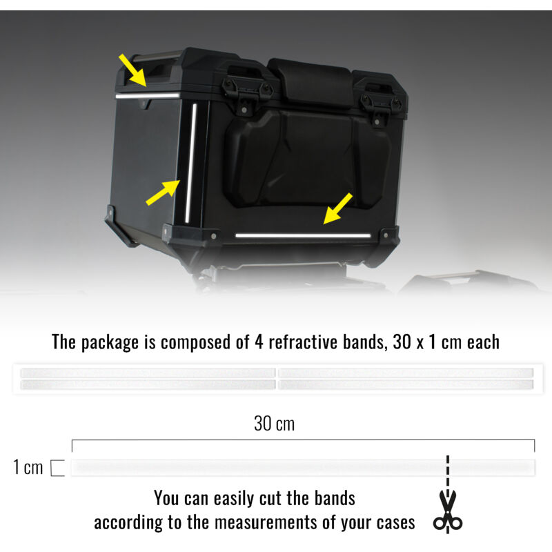 Strisce Adesive 3D Rifrangenti per Bauletti Moto, Bianco, 1 x 30 cm - Confezione: 4 PEZZI