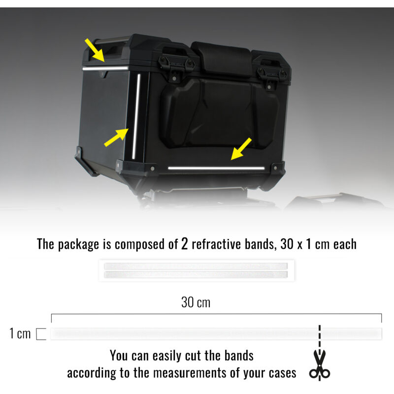 Strisce Adesive 3D Rifrangenti per Bauletti Moto, Bianco, 1 x 30 cm - Confezione: 2 PEZZI