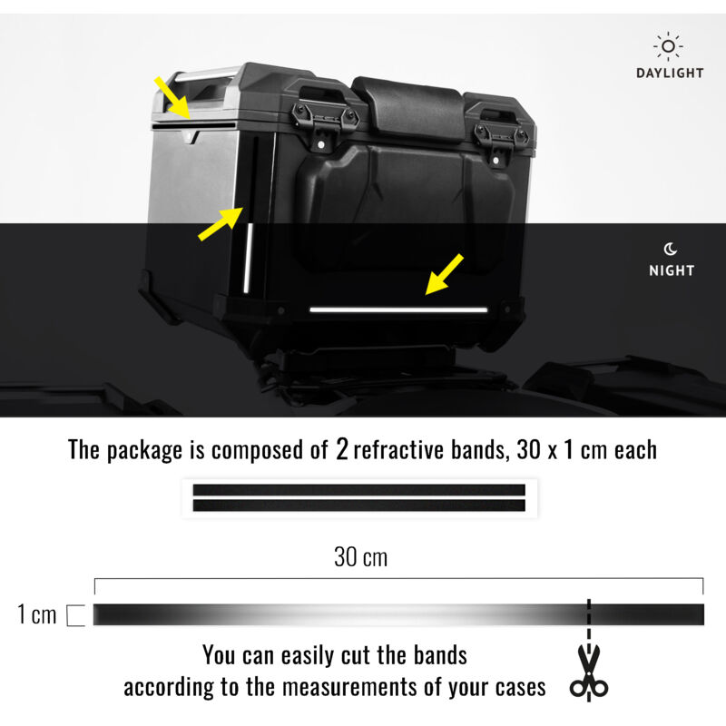 Strisce Adesive 3D Rifrangenti per Bauletti Moto, Nero, 1 x 30 cm - Confezione: 2 PEZZI