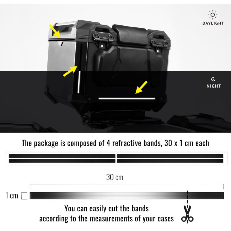 Strisce Adesive 3D Rifrangenti per Bauletti Moto, Nero, 1 x 30 cm - Confezione: 4 PEZZI