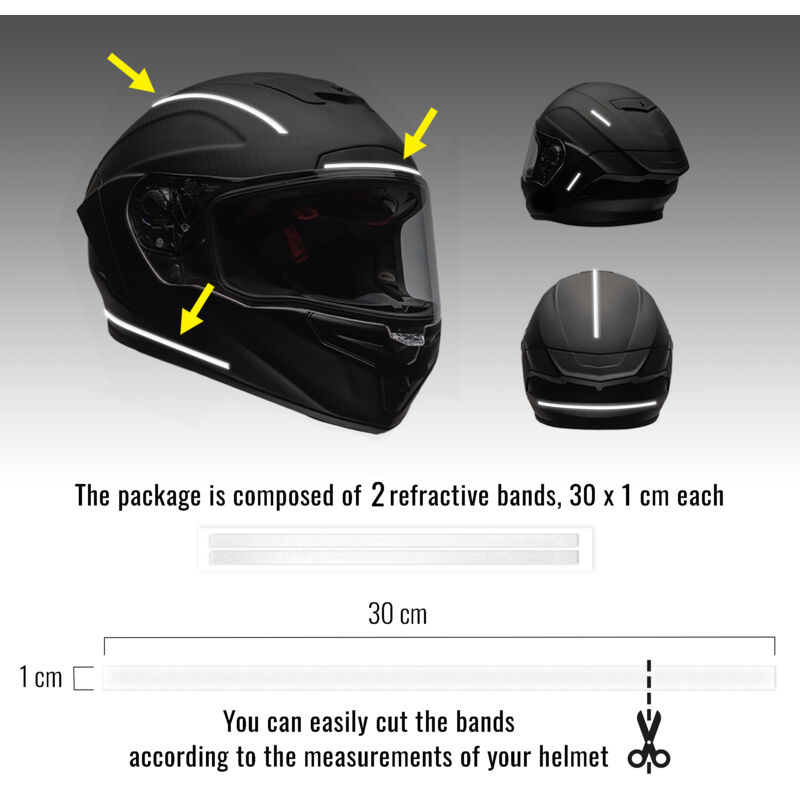 Strisce Adesive 3D Rifrangenti per Casco Moto, Bianco, 1 x 30 cm - Confezione: 2 PEZZI