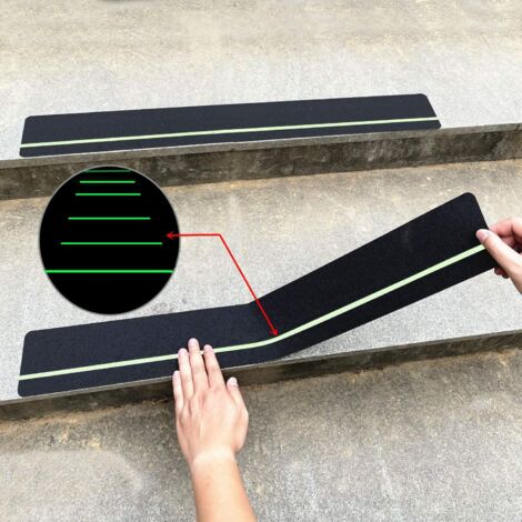 Strisce antiscivolo da 30" x 4" (confezione da 10) con striscia fosforescente, nastro antiscivolo per esterni, adesivo abrasivo ad alta aderenza per gradini delle scale.