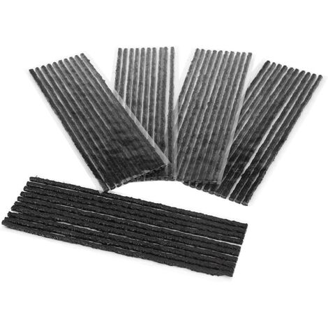 Strisce di riparazione pneumatici, 50 pezzi strisce di tenuta in gomma per riparazione pneumatici tubeless nere 200X3,5 mm per pneumatici tubeless per auto e moto, senza colla necessaria