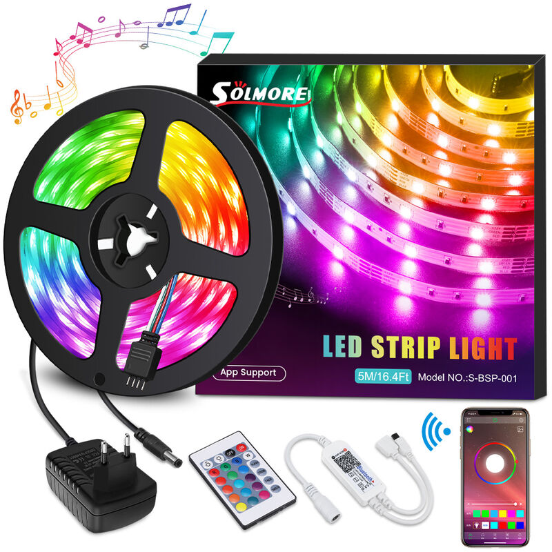 Image of Insma - Strisce luminose a led Strisce luminose rgb da 5 m Musica Controllo app per smartphone Luce Ehome con protezione da sovracorrente Telecomando