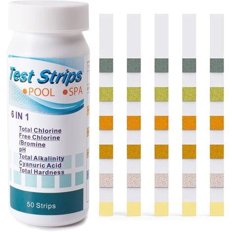 Strisce reattive per piscine, strisce reattive per la qualità dell'acqua 6 in 1, kit di strisce reattive per pH, acido cianurico (100 pezzi)
