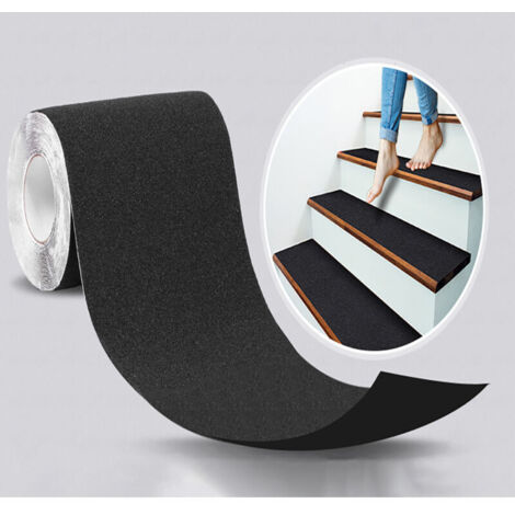 Striscia adesiva antiscivolo per scale, resistente all'attrito, abrasiva per la sicurezza, scala a pioli, uso interno/esterno, elevata trazione, 15 cm x 5 m, nero, OUYLAF
