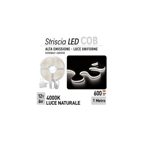 Striscia adesiva luminosa, strip da 320 cob led da 6watt, luce Naturale.