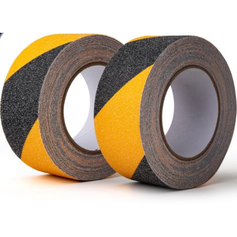 Striscia antiscivolo per scale, confezione da 2, nastri per la marcatura delle scale, per interni/esterni, 10 m x 5 cm, nastro adesivo nero/giallo, nastro antiscivolo