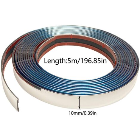 Striscia cromata per auto, 10 mm5 m, striscia adesiva cromata per decorazione esterna di finestrini e carrozzeria (5 m, 10 mm)