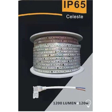 Striscia Led 3535 220v 12w/mt 120led/mt 100 Metri 8 Mm Luce Celeste 3535-120d-ce