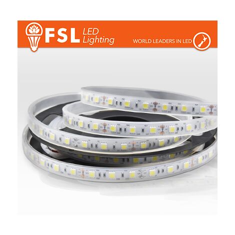 Striscia LED 24v 5m 14.4w/m ip65, tagliata ogni 5 cm, per installazioni.