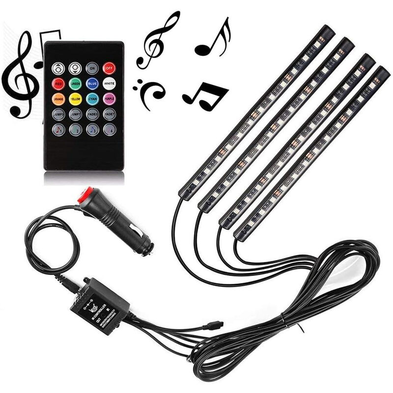 Image of Striscia LED Interni Auto 4 Barre Strip RGB 48LED Atmosfera Luci Telecomando 528