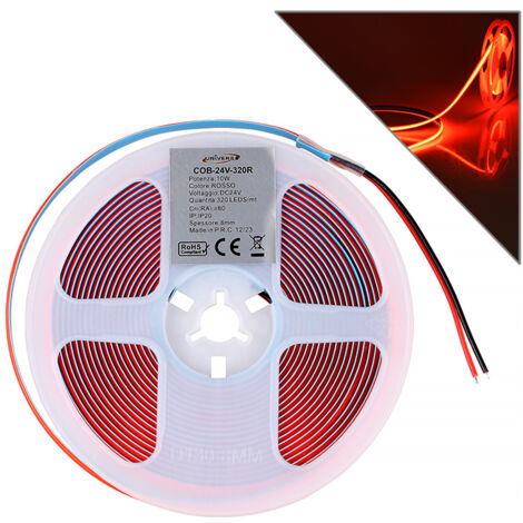 STRISCIA LED COB 5M TAGLIABILE LUCE ROSSA A 24V - PER ILLUMINAZIONE DECORATIVA E AMBIENTALE