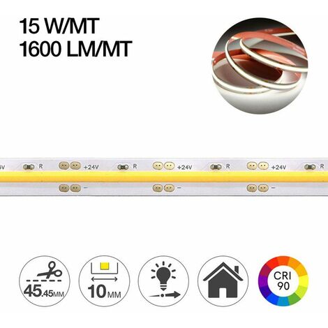 Striscia Led COB CRI90 75W 8000lm 24V IP20 PCB 10mm Chip Led Continua - Super Calda 2200K