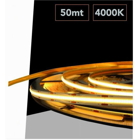 Striscia Led Cob Strip Bobina 50mt 24volt Led Smd Luce 4000k 6500k 3000k Cob-50m