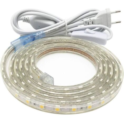 Striscia LED da 3 m, striscia LED molto luminosa da 220 V con interruttore, 5050, impermeabile IP65, bianco caldo, 26 recensioni