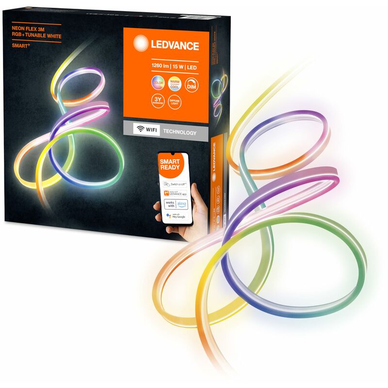 Tubo luminoso a led intelligente, WiFi, smart+ neon flex multicolor / 15 w, 220…240 v, Ampiezza fascio luminoso: 110°, rgbtw, 2700…6500 k, Materiale: