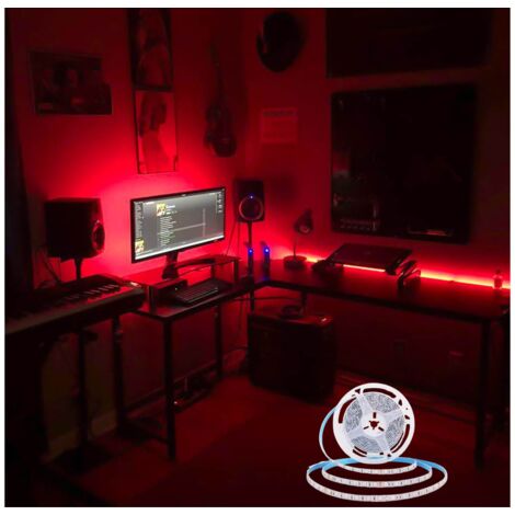 Striscia Led Luce rossa 5Mt 8W 24V SMD 2835 Autoadesiva telecomando Interruttore