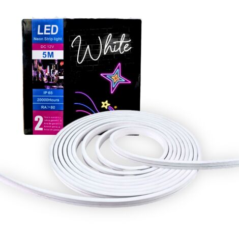 Striscia LED Neon Flex 5mt Strip Led Bianco Freddo 6000k IP65 Interno Esterno