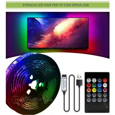 STRISCIA LED PER RETROILLUMINAZIONE TV E MONITOR RGB SMD 5050 5 METRI USB DC5V