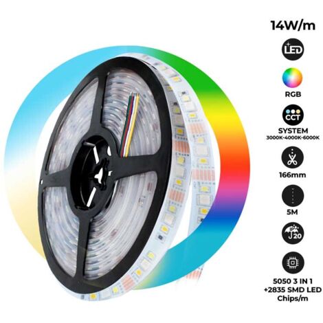 STRISCIA LED 12v - 24v RGB, RGB+W, RGB+CCT Kit da 5/15mt Strip, RGB+Bianco,  RGBW