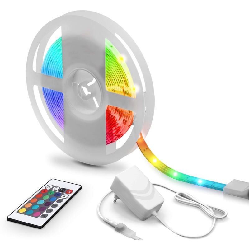 B.k.licht - Striscia led rgb da 5m con telecomando, cambia colore, accorciabile, adesiva, nastro luminoso con rivestimento in silicone per soggiorno
