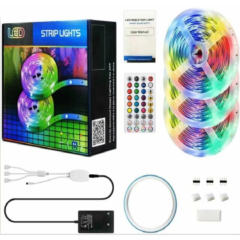 Image of Dpzo - Striscia led rgb GU.B/bon da 15 m, con telecomando a 40 tasti. Striscia luminosa autoadesiva ideale per illuminazione a parete e feste