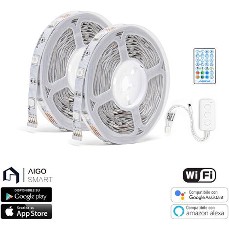 Striscia Led Smart 12V 36W 2&2155 metri WiFi RGB luce regolabile e dimmerabile con telecomando Aigostar