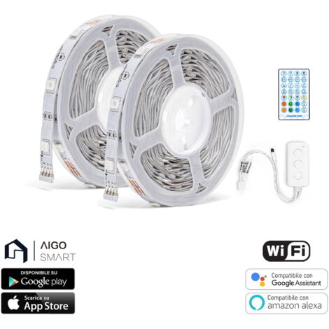 Striscia Led Smart 12V 36W 2&2155 metri WiFi RGB luce regolabile e dimmerabile con telecomando Aigostar