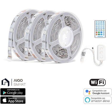 Striscia Led Smart 12V 48W 3&2155 metri WiFi RGB luce regolabile e dimmerabile con telecomando Aigostar