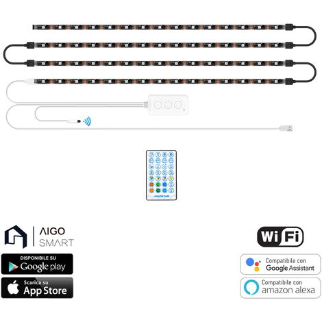 Striscia Led Smart 5V 36W 4&2150,5 metri WiFi RGB luce regolabile e dimmerabile con telecomando Aigostar