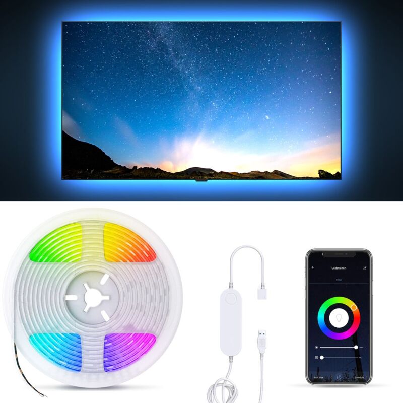 Image of Striscia LED Smart RGB, 2m, funziona con App, Amazon Alexa, Google Home, Wi-Fi, alimentazione USB, cambia colore con lo smartphone, adesiva,