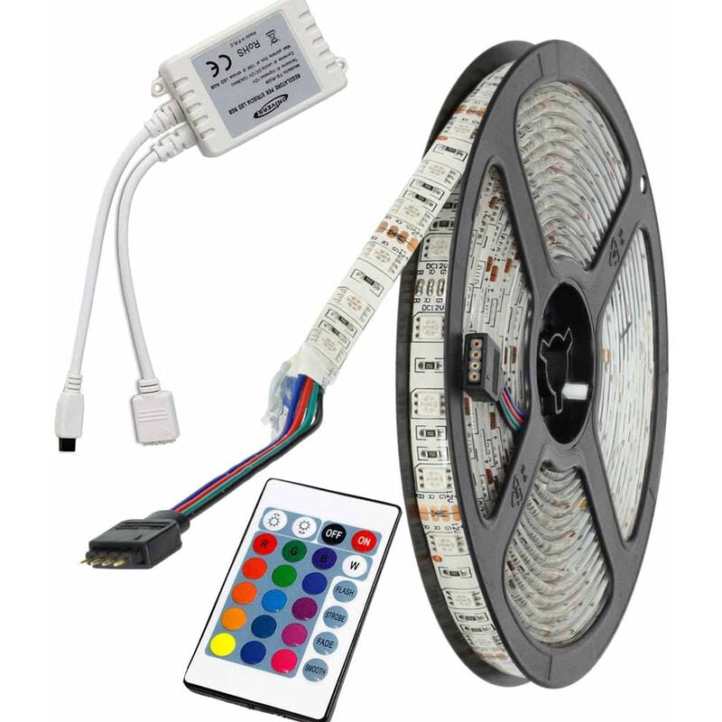 Image of Vetrineinrete - Striscia led smd 5050 rgb multicolore strip 5 metri 300 led con telecomando e centralina IP55 per esterno waterproof impermeabile