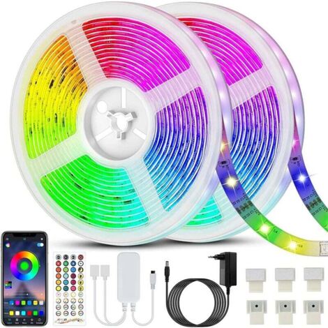 Striscia luminosa a LED da 20 m (10 m x 2), 5050 RGB, striscia luminosa multicolore flessibile con telecomando a 40 tasti, sincronizzabile con la musica, per feste, casa, camera da letto e arredamento