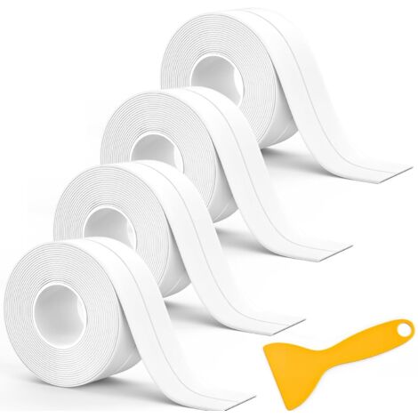 Striscia sigillante per vasca, 4 rotoli Striscia sigillante impermeabile per bagno, striscia autoadesiva con attrezzo sigillante (bianco)