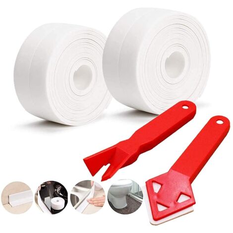 Striscia sigillante per vasca da bagno bianca a 2 rotoli e strumento riscaldante a 2 pezzi, striscia riscaldante autoadesiva, striscia sigillante per vasca da bagno impermeabile