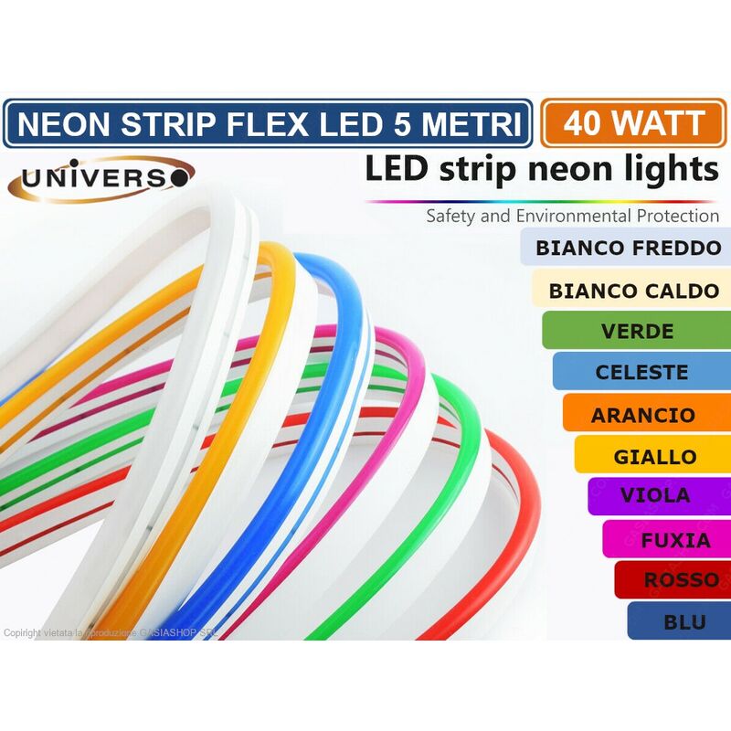 Striscia Strip Led Neon Flex 5 Metri Dc 12v Impermeabile Da Esterno...