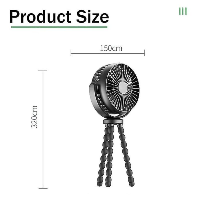 Ventilateur de poussette, ventilateur portable à batterie 5200 mAh avec pivot à 360 °, ventilateur personnel avec trépied flexible pour