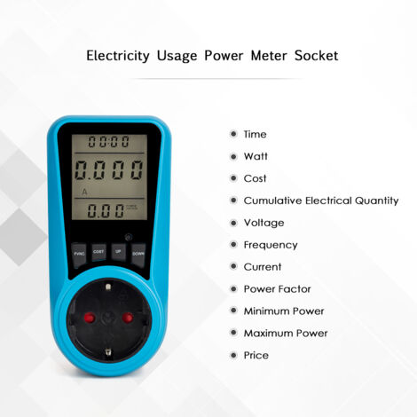 Stromverbrauchsmonitor mit LCD-Display – Intelligenter kWh-Zähler zur Messung von Leistung, Spannung und Kosten – EU-Stecker AC 230–250 V