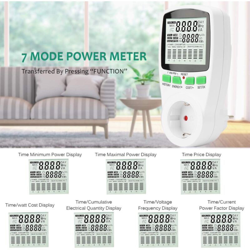Image of Stromverbrauchsmonitor - Steckdose mit 7 Modi und LCD-Display, multifunktional zum Energiesparen