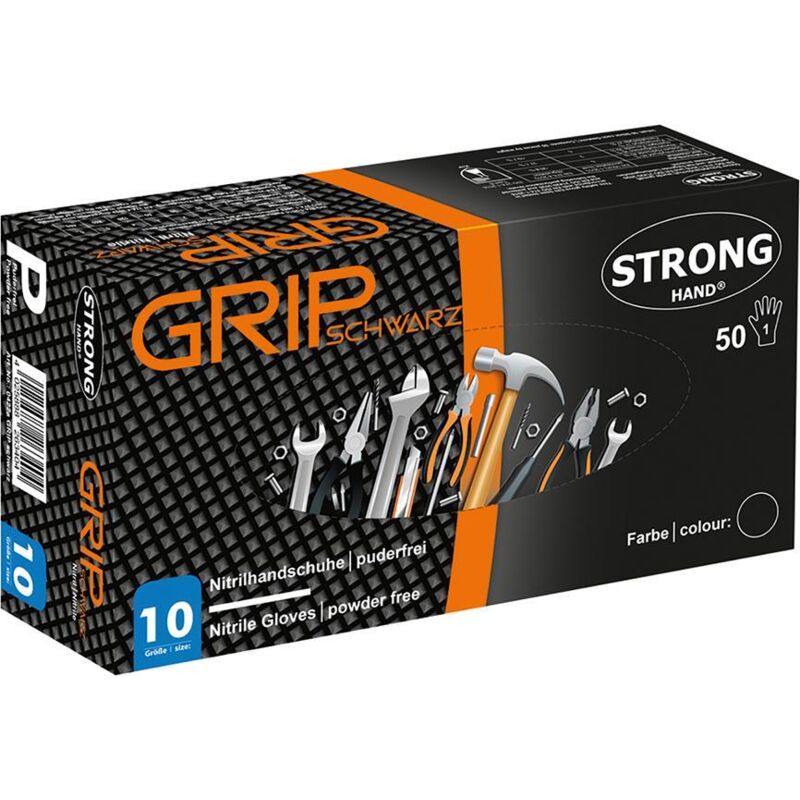 Grip orange Stronghand Handschuhe Nitril 240mm Lang, Puderfrei, 0424 Gr.07